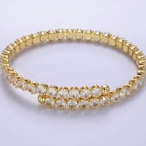24K Gold Filled Clear Round CZ Bangle Cuff Wrap Bracelet